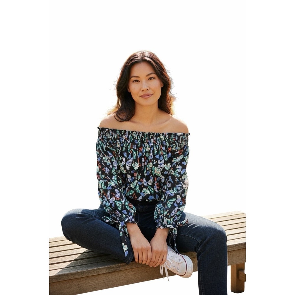 We The Free Free People Boho Floral Off Shoulder Top Medium M